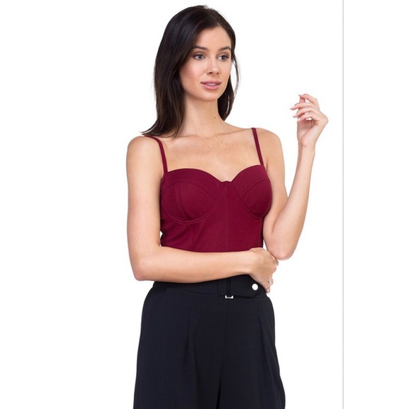 Burgundy Corset Style Textured Bodysuit - Picture 2 of 7